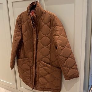 NWT J. Crew Quilted Cocoon Coat Jacket Large Petite LP Dark Nutmeg Camel $198